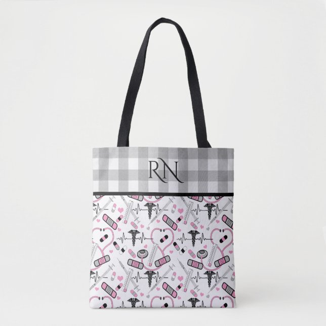 Bolsa Tote Enfermeiro Gelado | Médico Med Pattern Monograma (Frente)