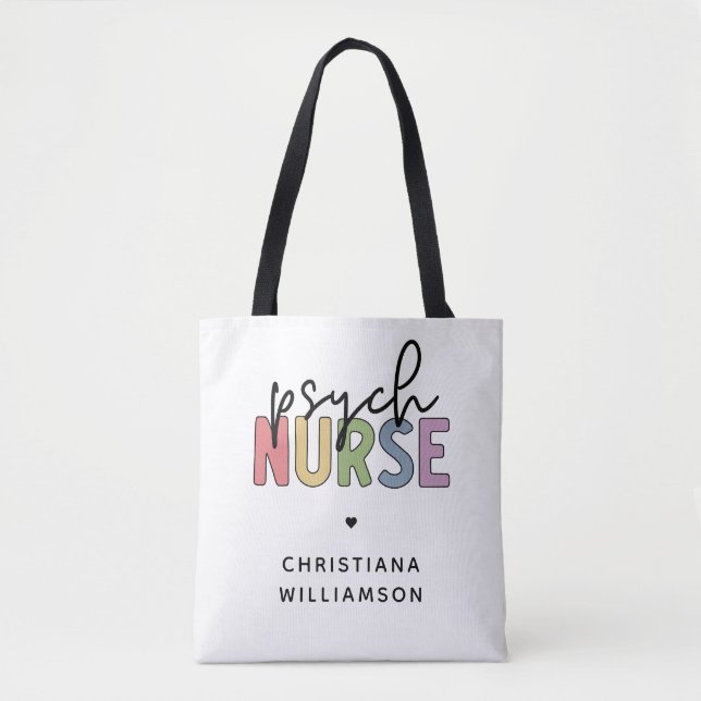 Bolsa Tote Enfermeiro Psych de Nome Personalizado | Enfermeir (Frente)