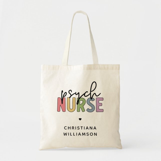 Bolsa Tote Enfermeiro Psych de Nome Personalizado | Enfermeir (Frente)