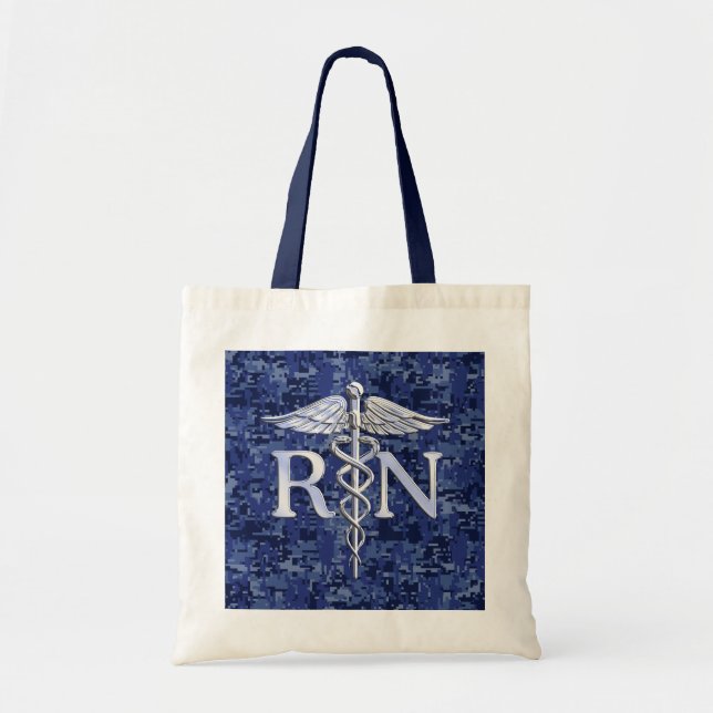 Bolsa Tote Enfermeiro Registrado RN Caduceus em Blue Camo (Frente)