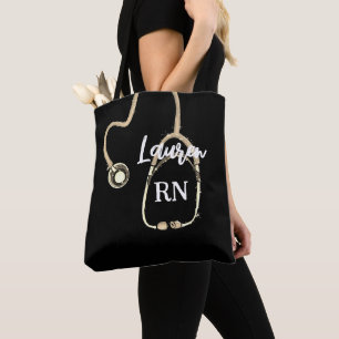Bolsa Tote Enfermeiro RN Dourado Stethoscope Monograma Minima