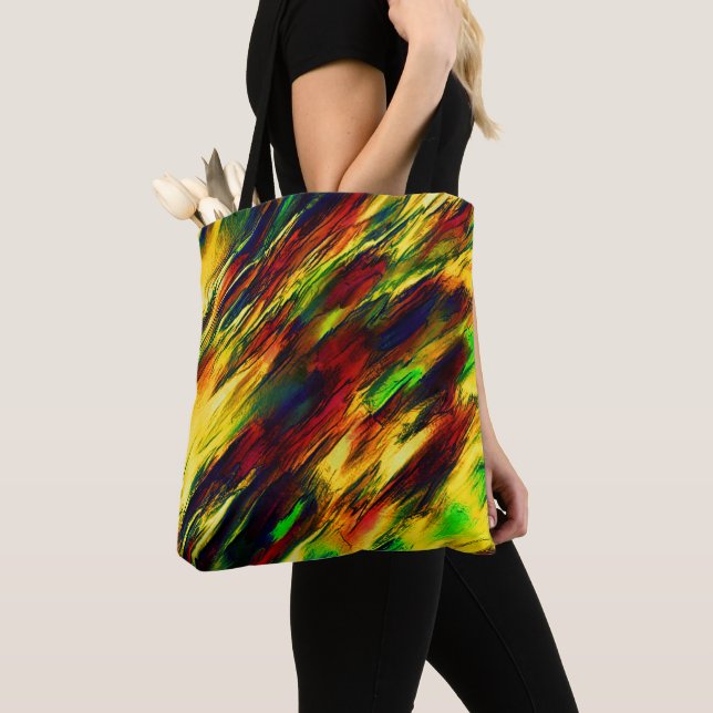 Bolsa Tote Enferrado de vermelho a amarelo, um pouco verde (Close Up)