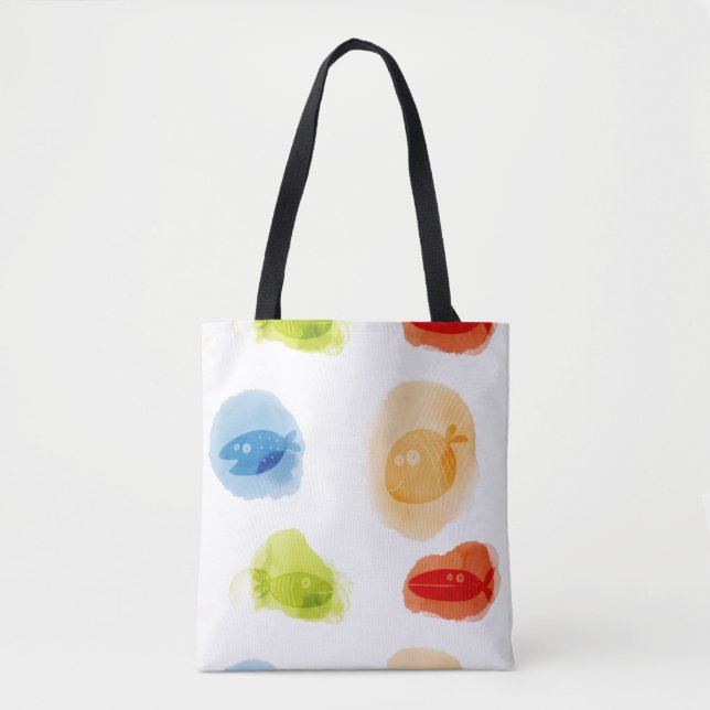 Bolsa Tote Engraçada Aquarela Peixes com fundo branco (Frente)