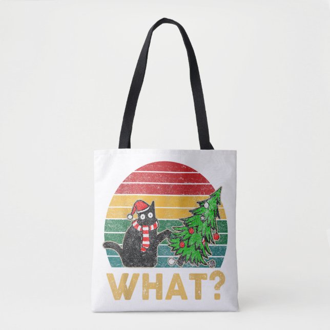 Bolsa Tote Engraçada Camisa De Natal Doida Cat San (Frente)