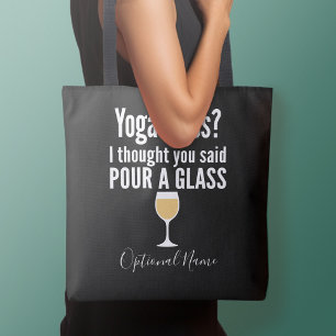 Bolsa Tote Engraçada Citação de Vinho - Classe de Yoga? Pu