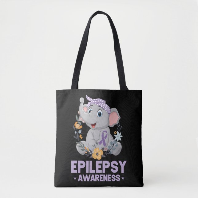 Bolsa Tote Engraçada Epilepsia Sensibilização Flor Friso Elef (Frente)