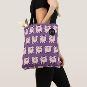 Bolsa Tote Engraçado 2 Cartoon Monograma de Porco Escolher Sa