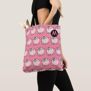 Bolsa Tote Engraçado 4 Cartoon Monograma de Porco Escolher Sa