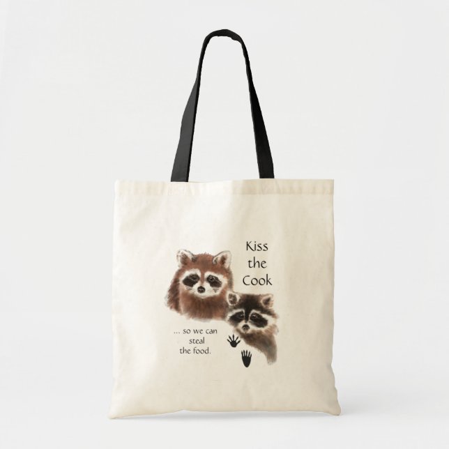 Bolsa Tote Engraçado, Beija a Cozinha, Raccoons (Frente)