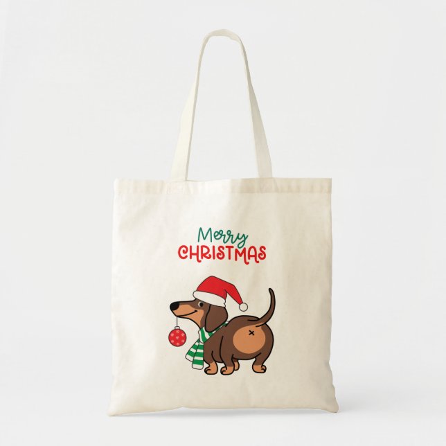 Bolsa Tote Engraçado Cachorro Bonito Feliz Natal (Frente)