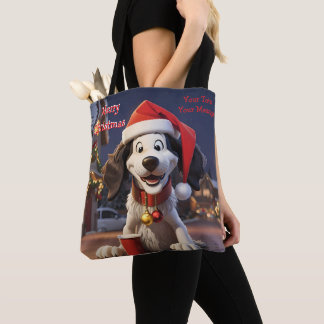 Bolsa Tote Engraçado Cachorro de Natal Festivo Saco