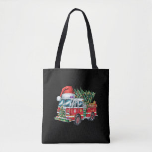 Bolsa Tote Engraçado caminhão de bombeiro Santa Hat Luzes de 