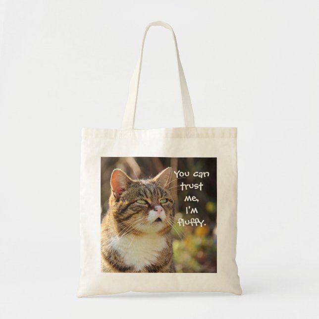 Bolsa Tote Engraçado Capção de Gato Confie em mim. (Frente)