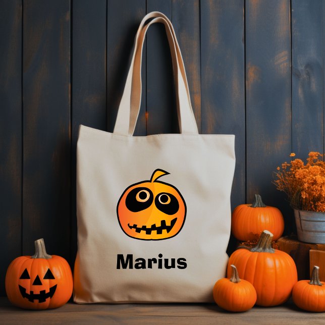 Bolsa Tote Engraçado Cartocado Laranja Halloween Pumpkin Face (Criador carregado)