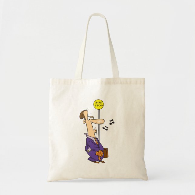 Bolsa Tote Engraçado Cartoon Businessman no Bus Stop (Frente)