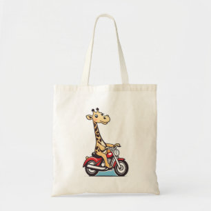 Bolsa Tote Engraçado Cartoon Giraffe Dirigindo Uma Moto,