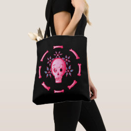 Bolsa Tote Engraçado Caveira Rosa, do Halloween Whimsigoth