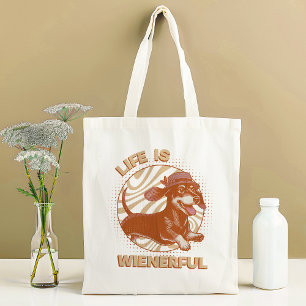 Bolsa Tote Engraçado Dachshund "A vida é ampla" Terracotta