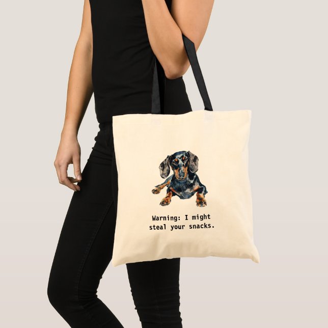 Bolsa Tote Engraçado Dachshund Warning: Eu posso roubar seus  (Frente (produto))