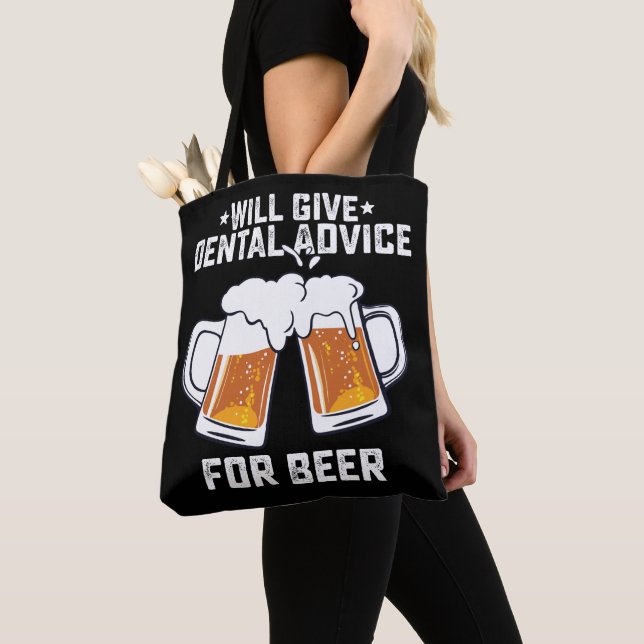 Bolsa Tote Engraçado Dará Aconselhamento Dental Para Cerveja (Close Up)