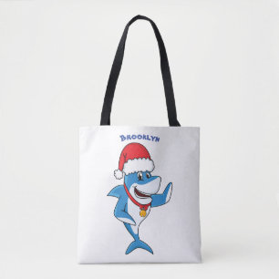 Bolsa Tote Engraçado desenho animado de tubarão de Natal