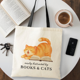 Bolsa Tote Engraçado Fácilmente Distraído por Livros e Gatos 