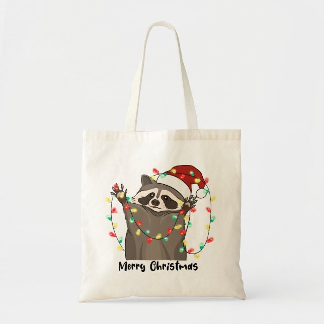 Bolsa Tote Engraçado Feliz Natal Raccoon (Frente)