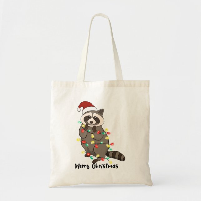 Bolsa Tote Engraçado Feliz Natal Racoon (Frente)