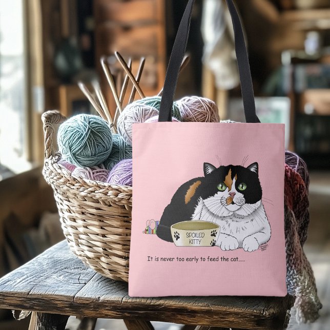 Bolsa Tote Engraçado Gato Malhado Mimado Alimente Gato Rosa (Criador carregado)