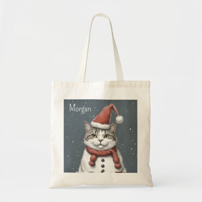 Bolsa Tote Engraçado gato Natal bonitinho (Frente)