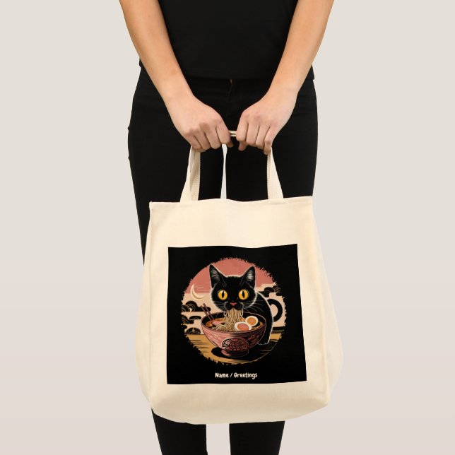 Bolsa Tote Engraçado Kawaii Gato Comendo Ramen Noodles Animes (Frente (produto))