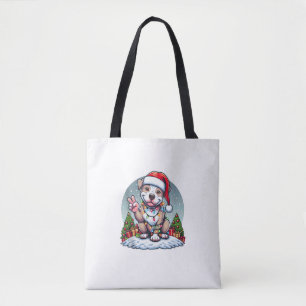 Bolsa Tote Engraçado Mão de Paz Pitbull Luzes de Natal Mulher