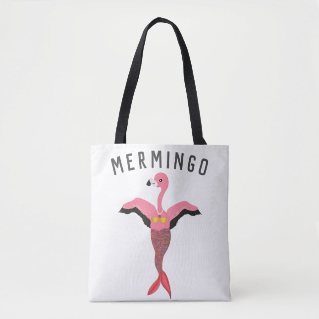 Bolsa Tote Engraçado Mermingo Gráfico: Híbrido Flamingo-Serei (Frente)