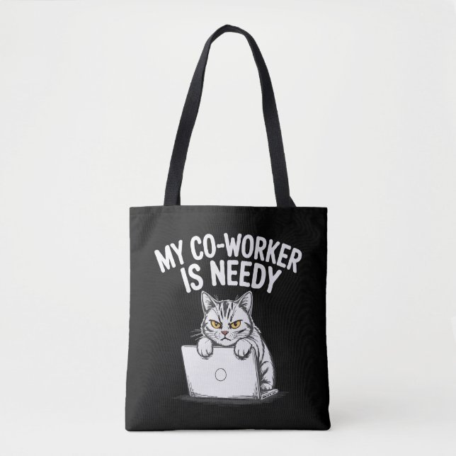 Bolsa Tote Engraçado "Meu Colega de Trabalho é Carente" Gato  (Frente)