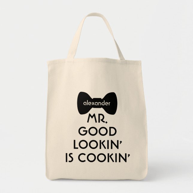 Bolsa Tote Engraçado Moderno Sr. Cozinhar Bowtie (Frente)
