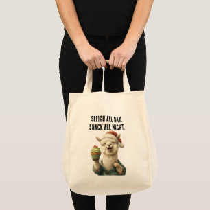 Bolsa Tote Engraçado Natal Llama - Sleigh e Snack