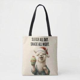Bolsa Tote Engraçado Natal Llama - Sleigh e Snack