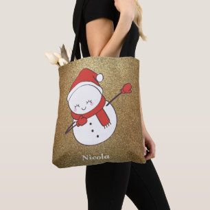 Bolsa Tote Engraçado Natal Snowman Dabbing