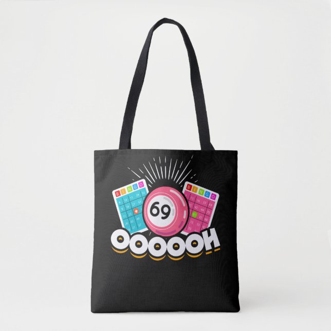 Bolsa Tote Engraçado Ooooh 69 Rainha Bingo Fan LGBT (Frente)