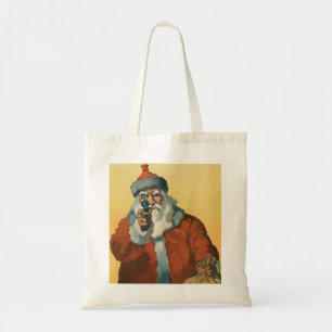 Bolsa Tote Engraçado Papai Noel com uma arma de Natal