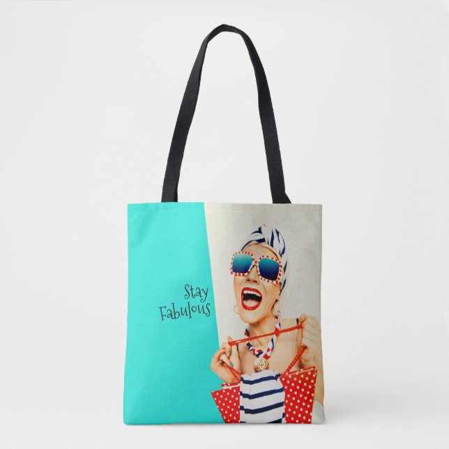 Bolsa Tote Engraçado Retro Fabulosa Senhora de Praia em Óculo (Frente)