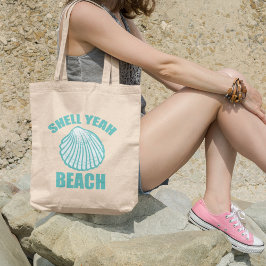 Bolsa Tote Engraçado Shell Sim Praia Pun Cute Teal