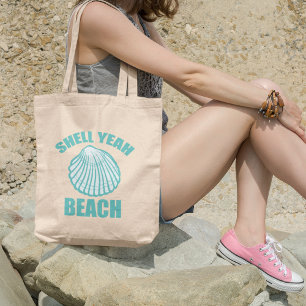 Bolsa Tote Engraçado Shell Sim Praia Pun Cute Teal