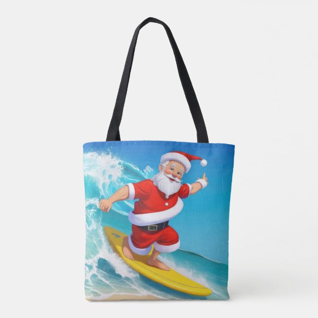 Bolsa Tote Engraçado Surfing Santa Claus (Verso)