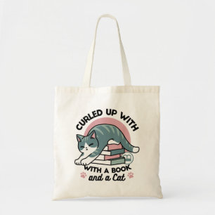 Bolsa Tote Enrolados com um Livro e um Gato - Leitura de Gato