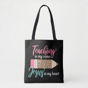 Bolsa Tote Ensinando nas minhas veias Jesus no meu coração