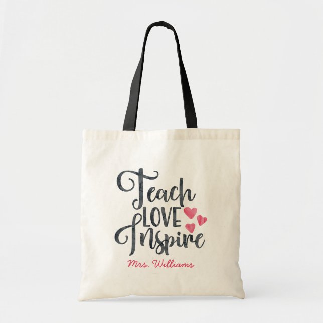 Bolsa Tote Ensinar Amor Inspira Professora Personalizada (Frente)