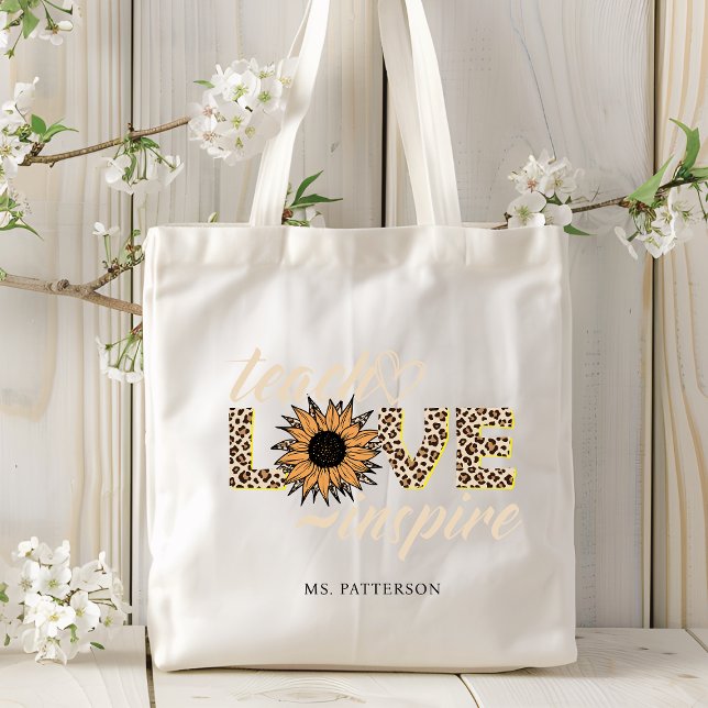 Bolsa Tote Ensinar Amor Inspira Professora Sunflower Moderno  (Criador carregado)