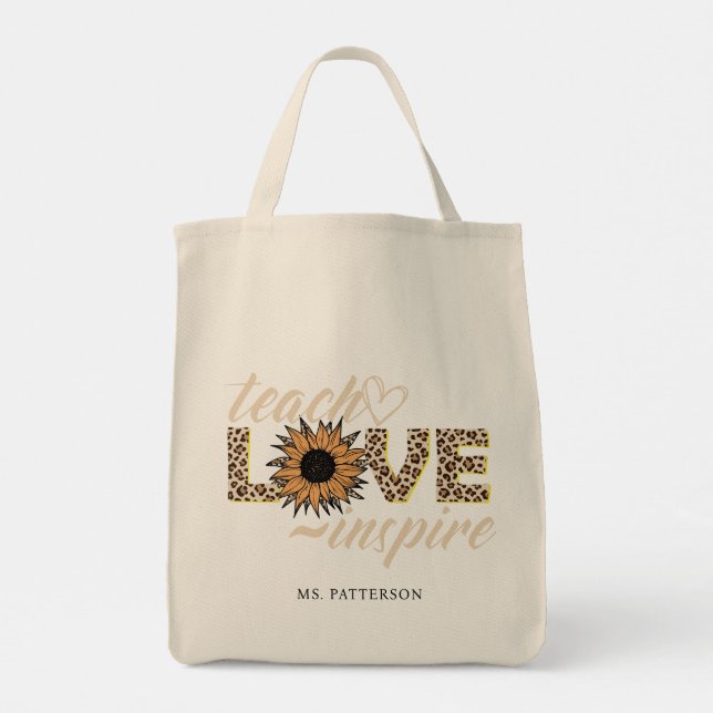 Bolsa Tote Ensinar Amor Inspira Professora Sunflower Moderno  (Verso)