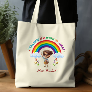 Bolsa Tote Ensinar é um Trabalho do Coração Professor Arco-ír